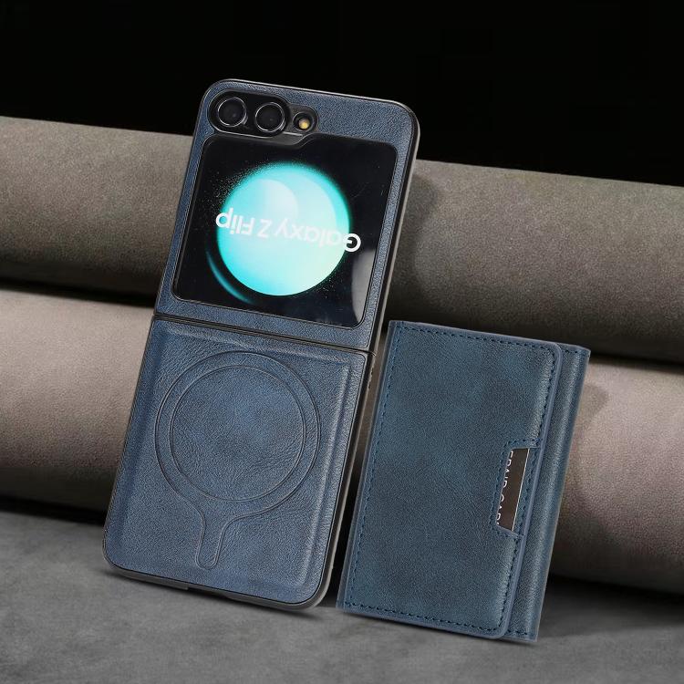 Funda de cuero plegable triple con imán fuerte MagSafe para Samsung Galaxy Z Flip6 (azul)