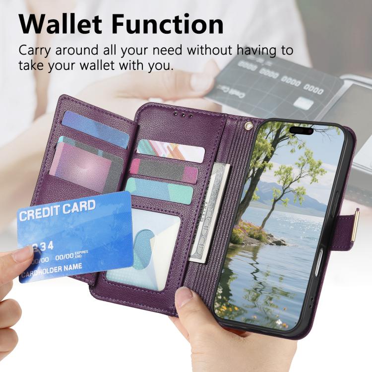 Funda de cuero con cremallera y correa para Samsung Galaxy S25+ 5G, diseño de flores y hojas (morado)