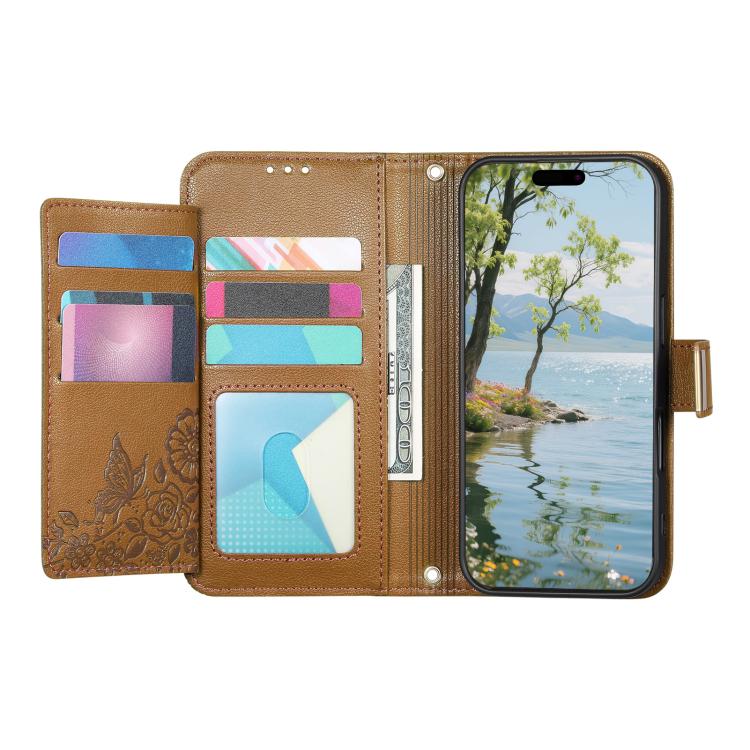 Funda de cuero con cremallera y correa para Samsung Galaxy S24 5G, diseño de flores y hojas (marrón)
