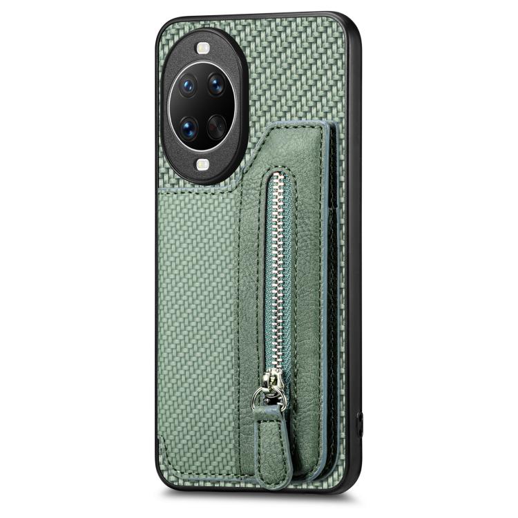 Funda tipo cartera con cremallera horizontal de fibra de carbono para Huawei nova 14 (verde)