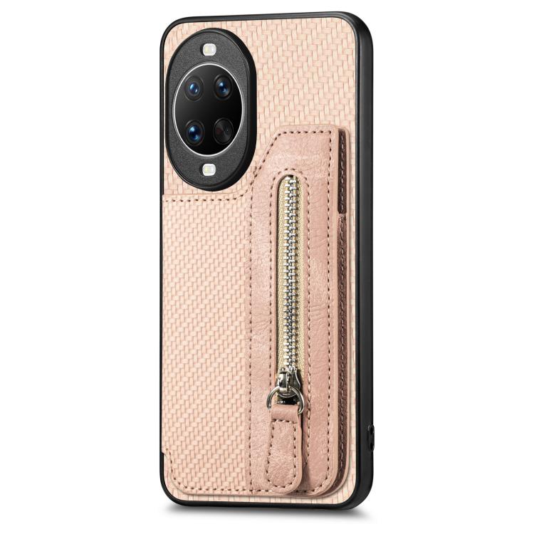 Funda tipo cartera con cremallera horizontal y tapa de fibra de carbono para Huawei Nova 14 (caqui)