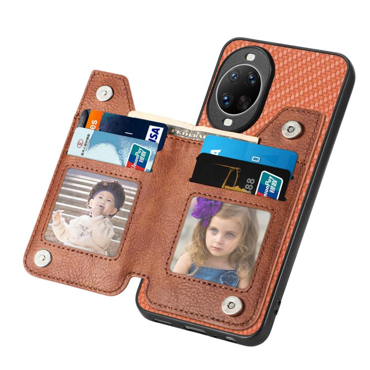 Funda tipo cartera con cremallera horizontal de fibra de carbono para Huawei Nova 14 (marrón)