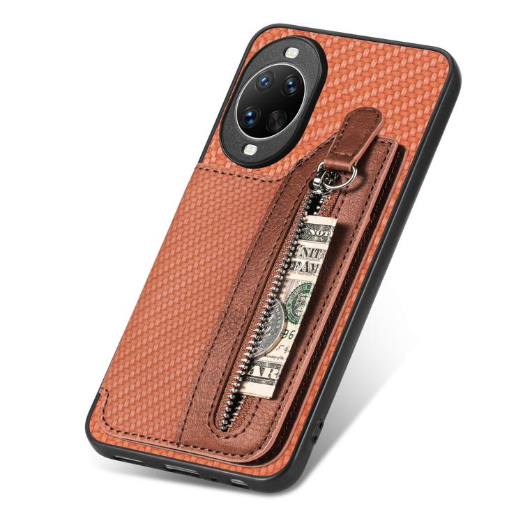 Funda tipo cartera con cremallera horizontal de fibra de carbono para Huawei Nova 14 (marrón)