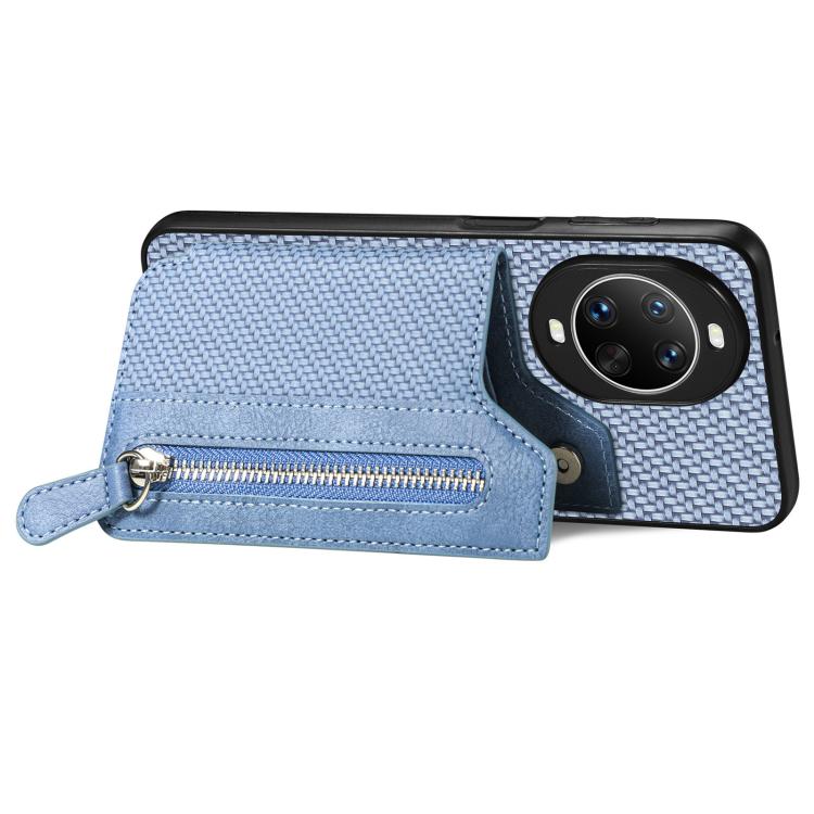 Funda tipo cartera con cremallera horizontal y tapa de fibra de carbono para Huawei nova 14 Pro (azul)