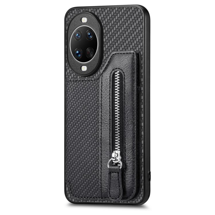 Funda tipo cartera con cremallera y tapa horizontal de fibra de carbono para Huawei nova 14 Ultra (negra)