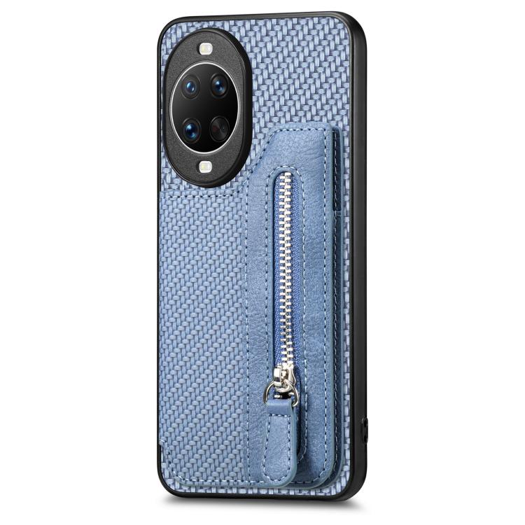 Funda tipo cartera con cremallera y tapa horizontal de fibra de carbono para Huawei nova 14 Ultra (azul)