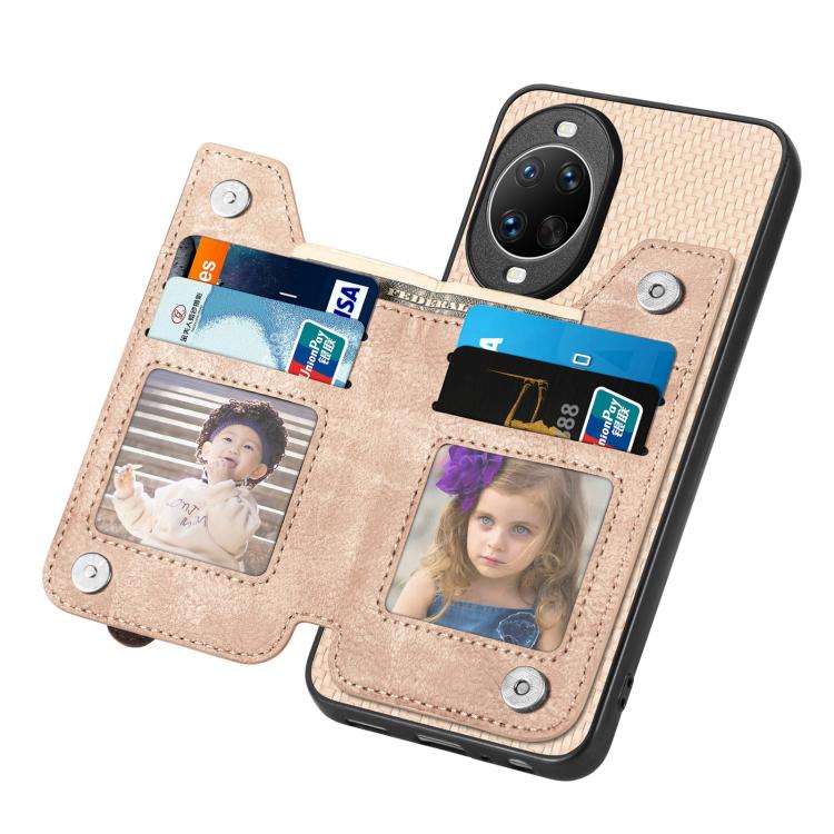 Funda tipo cartera con cremallera y tapa horizontal de fibra de carbono para Huawei nova 14 Ultra (caqui)