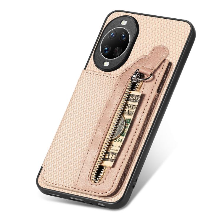 Funda tipo cartera con cremallera y tapa horizontal de fibra de carbono para Huawei nova 14 Ultra (caqui)