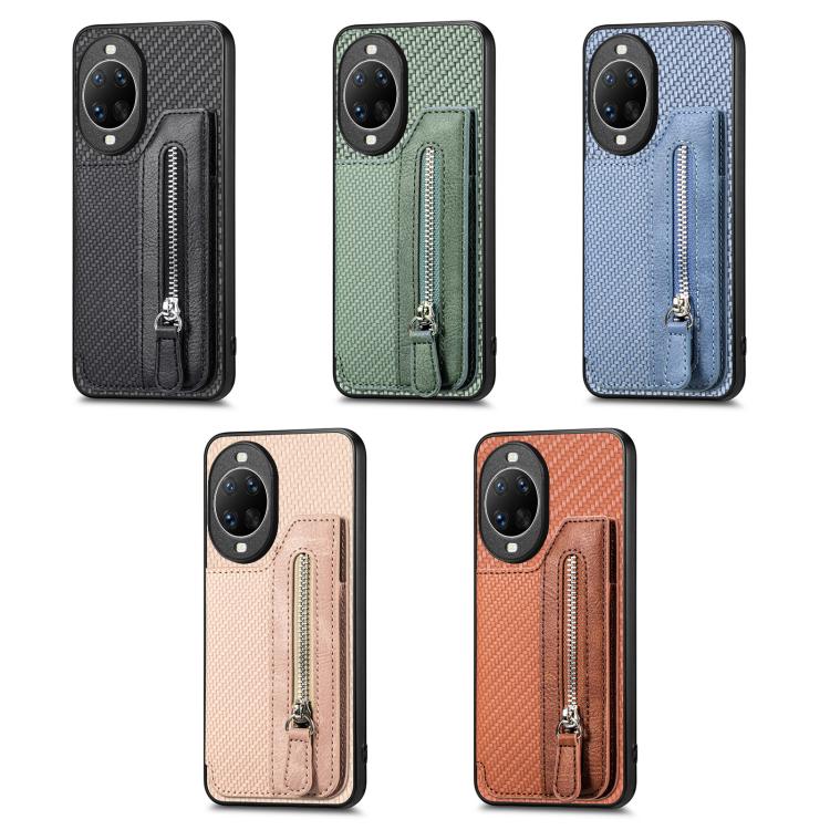 Funda tipo cartera con cremallera horizontal de fibra de carbono para Huawei nova 14 (verde)
