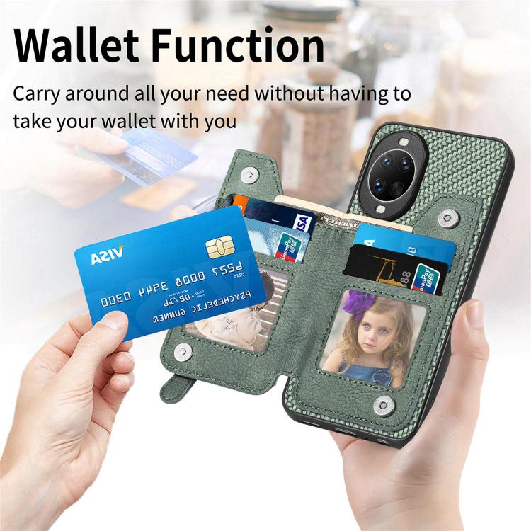 Funda tipo cartera con cremallera horizontal y tapa de fibra de carbono para Huawei Nova 14 (caqui)