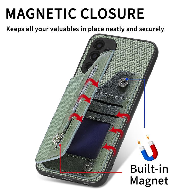 Funda tipo cartera con cremallera horizontal de fibra de carbono para Huawei nova 14 (verde)