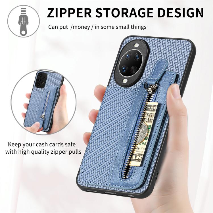 Funda tipo cartera con cremallera y tapa horizontal de fibra de carbono para Huawei nova 14 Ultra (caqui)