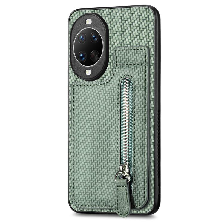 Funda de fibra de carbono con tapa vertical y cremallera para Huawei Nova 14 Pro (verde)
