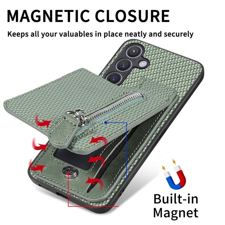 Funda de fibra de carbono con tapa vertical y cremallera para Huawei Nova 14 Pro (negra)