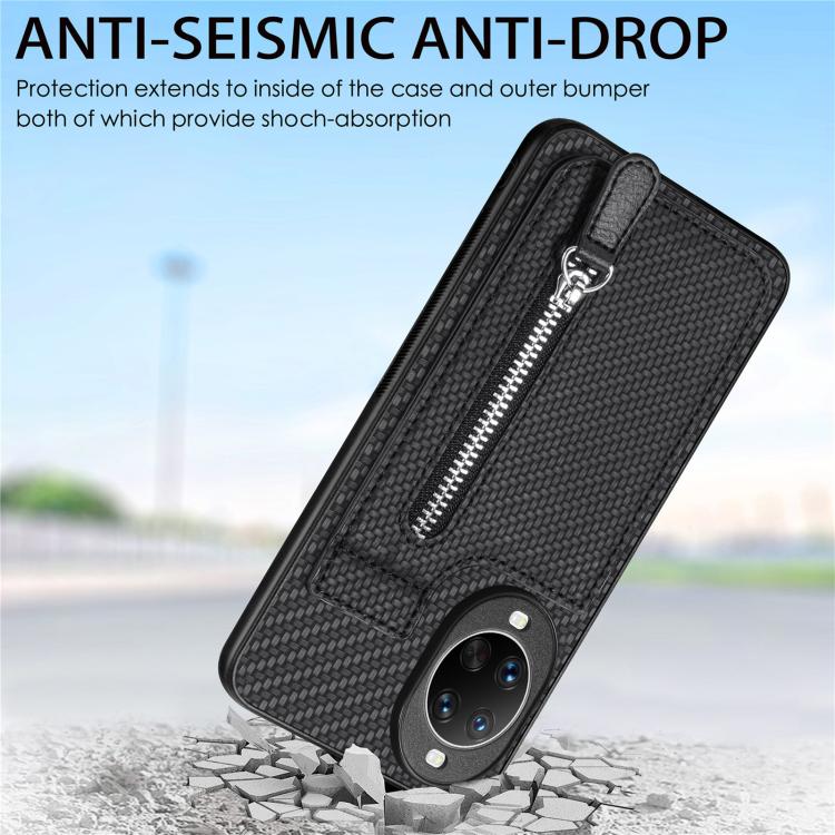 Funda de fibra de carbono con tapa vertical y cremallera para Huawei Nova 14 Ultra (marrón)