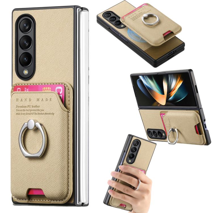 Funda de tela sarga con anillo magnético para Samsung Galaxy Z Fold4 5G (caqui)
