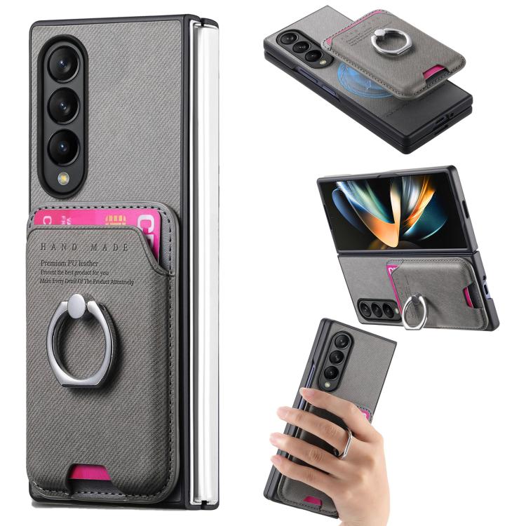Funda de tela sarga con anillo magnético para Samsung Galaxy Z Fold4 5G (gris)