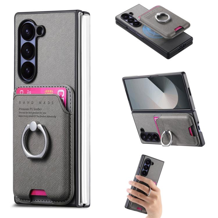 Funda de tela sarga con anillo magnético para Samsung Galaxy Z Fold5 5G (gris)