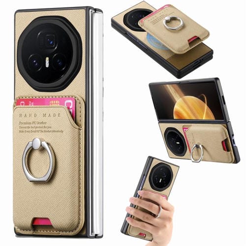 Funda magnética para teléfono con anilla para tarjetas de tela sarga para Honor Magic V3 (caqui)