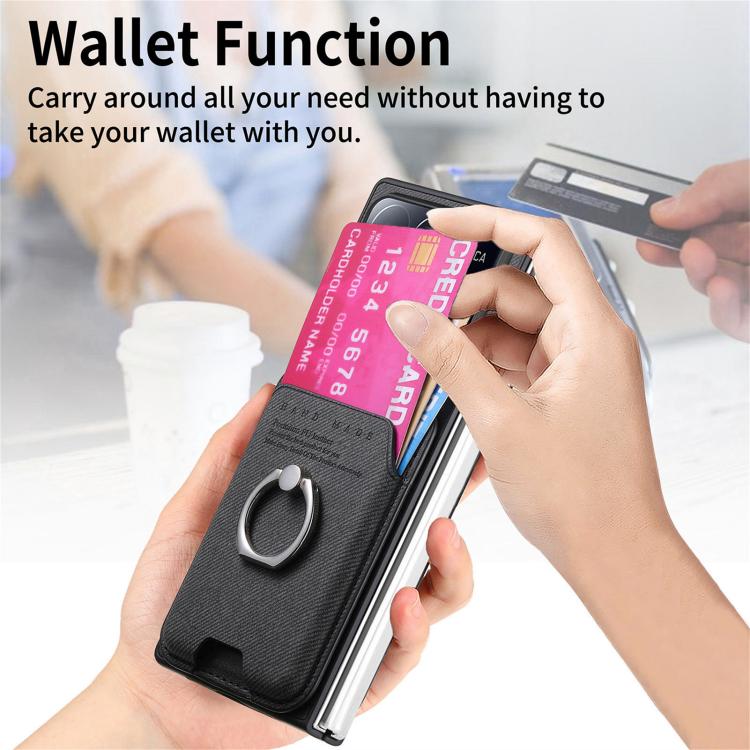 Funda magnética con anillo para Xiaomi Mix Fold 4, de tela sarga, color negro