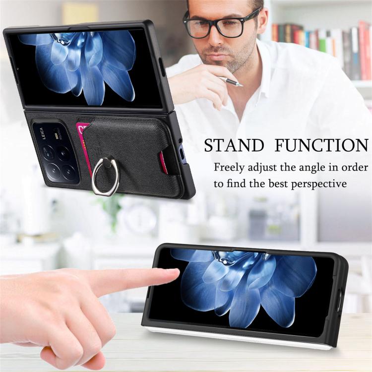 Funda magnética con anillo para Xiaomi Mix Fold 4, de tela sarga, color negro