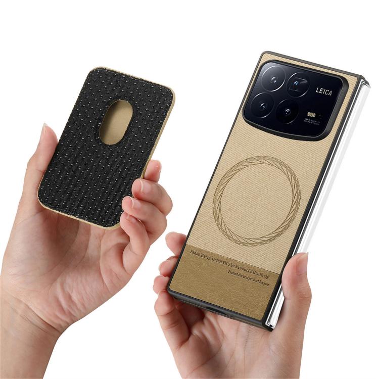 Funda magnética para Xiaomi Mix Fold 4, con anilla para tarjetas y tela de sarga (caqui)
