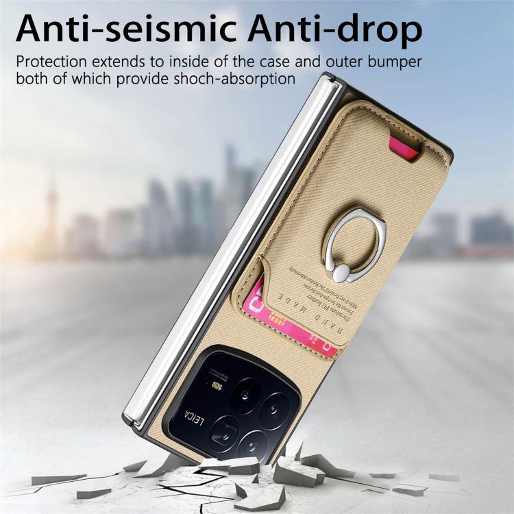 Funda magnética para Xiaomi Mix Fold 4, con anilla para tarjetas y tela de sarga (caqui)