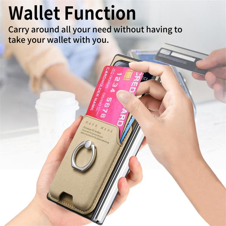 Funda magnética para Xiaomi Mix Fold 4, con anilla para tarjetas y tela de sarga (caqui)