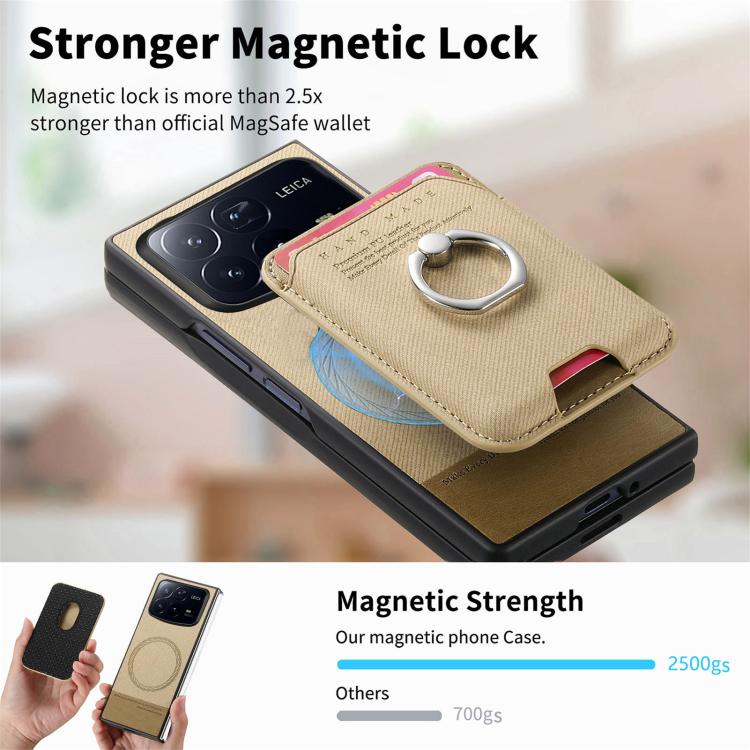 Funda magnética para Xiaomi Mix Fold 4, con anilla para tarjetas y tela de sarga (caqui)
