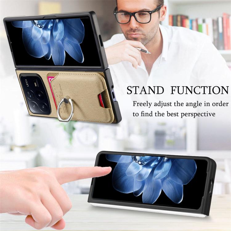 Funda magnética para Xiaomi Mix Fold 4, con anilla para tarjetas y tela de sarga (caqui)