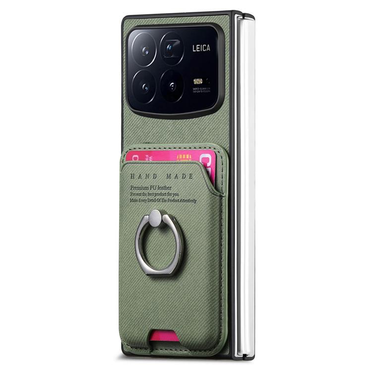 Funda magnética con anillo para Xiaomi Mix Fold 4, de tela sarga, para tarjetas (verde)