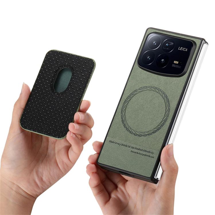 Funda magnética con anillo para Xiaomi Mix Fold 4, de tela sarga, para tarjetas (verde)