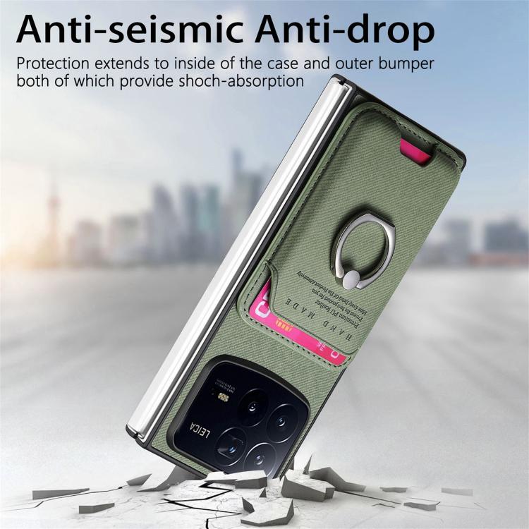 Funda magnética con anillo para Xiaomi Mix Fold 4, de tela sarga, para tarjetas (verde)