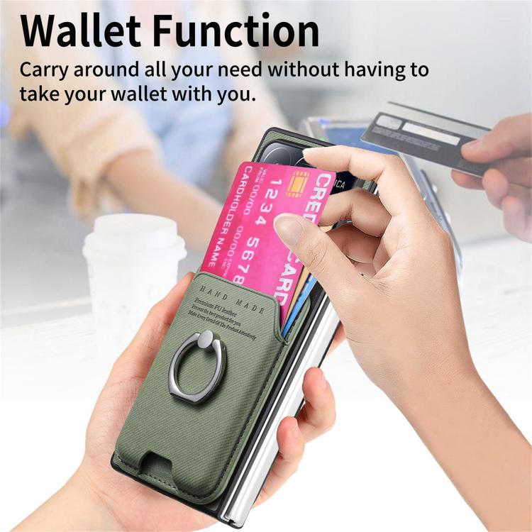 Funda magnética con anillo para Xiaomi Mix Fold 4, de tela sarga, para tarjetas (verde)