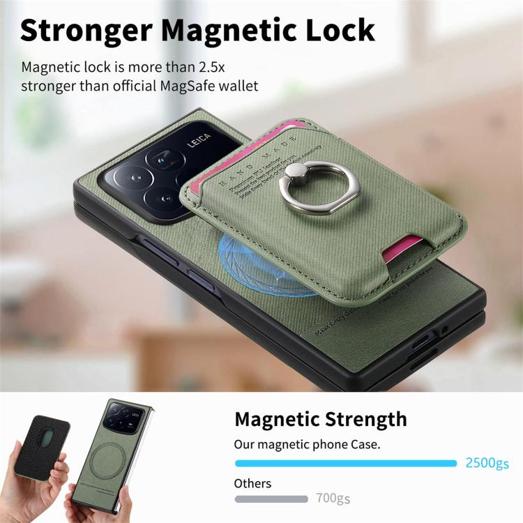 Funda magnética con anillo para Xiaomi Mix Fold 4, de tela sarga, para tarjetas (verde)