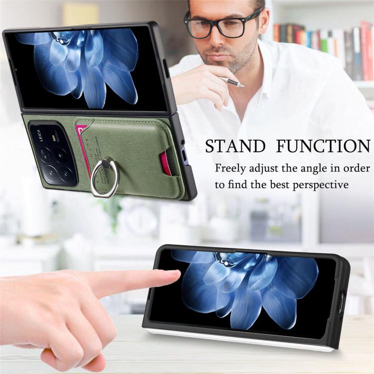 Funda magnética con anillo para Xiaomi Mix Fold 4, de tela sarga, para tarjetas (verde)