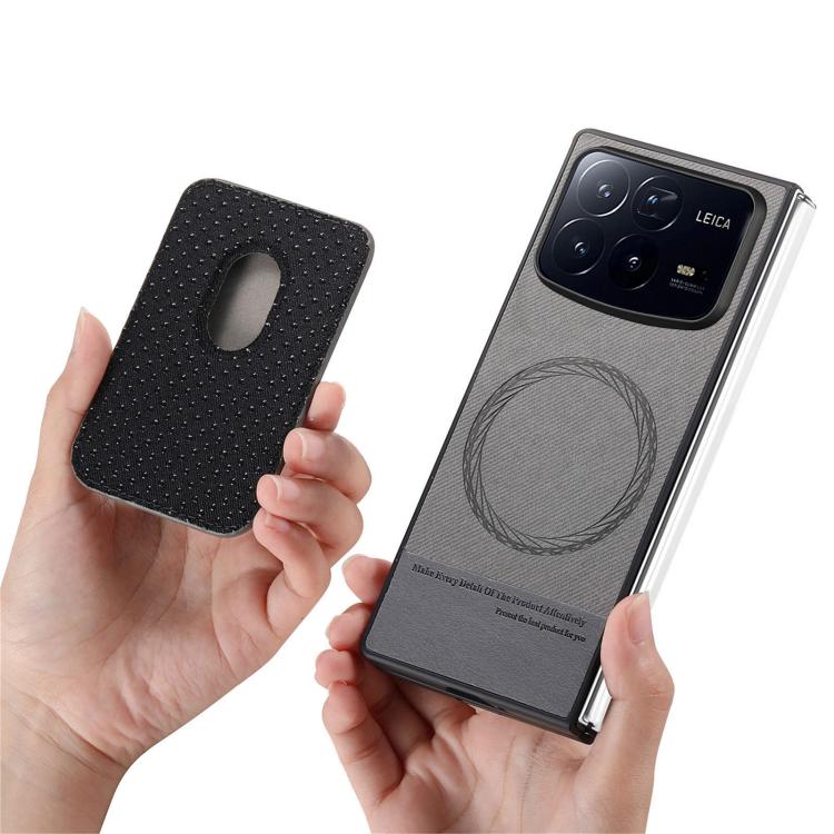 Funda de tela sarga con anillo magnético para Xiaomi Mix Fold 4 (gris)