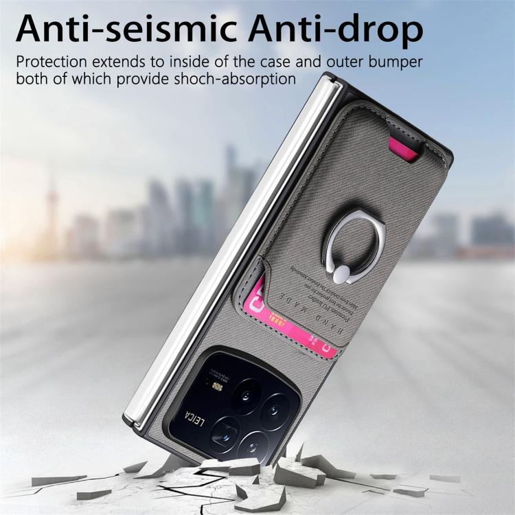 Funda de tela sarga con anillo magnético para Xiaomi Mix Fold 4 (gris)