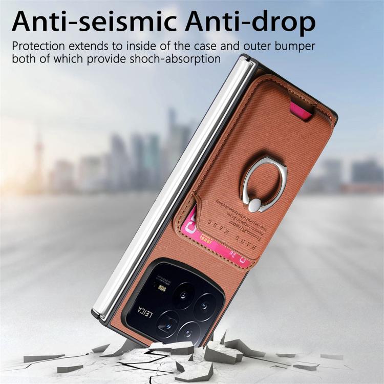 Funda magnética para Xiaomi Mix Fold 4, de tela sarga, con anillo para tarjetas (marrón)