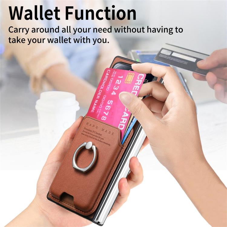 Funda magnética para Xiaomi Mix Fold 4, de tela sarga, con anillo para tarjetas (marrón)