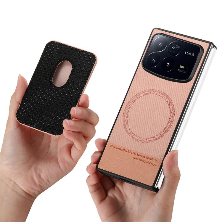 Funda magnética para Xiaomi Mix Fold 4, de tela sarga, con anillo para tarjetas (rosa)