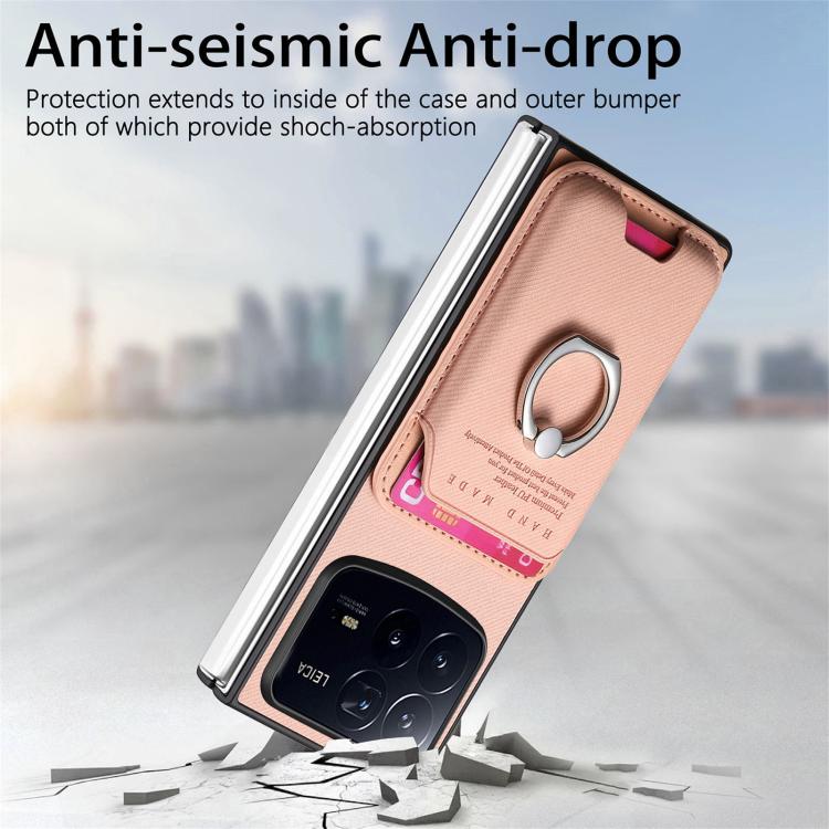 Funda magnética para Xiaomi Mix Fold 4, de tela sarga, con anillo para tarjetas (rosa)
