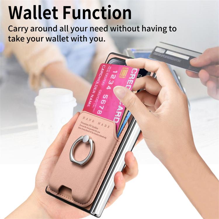 Funda magnética para Xiaomi Mix Fold 4, de tela sarga, con anillo para tarjetas (rosa)