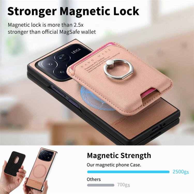 Funda magnética para Xiaomi Mix Fold 4, de tela sarga, con anillo para tarjetas (rosa)