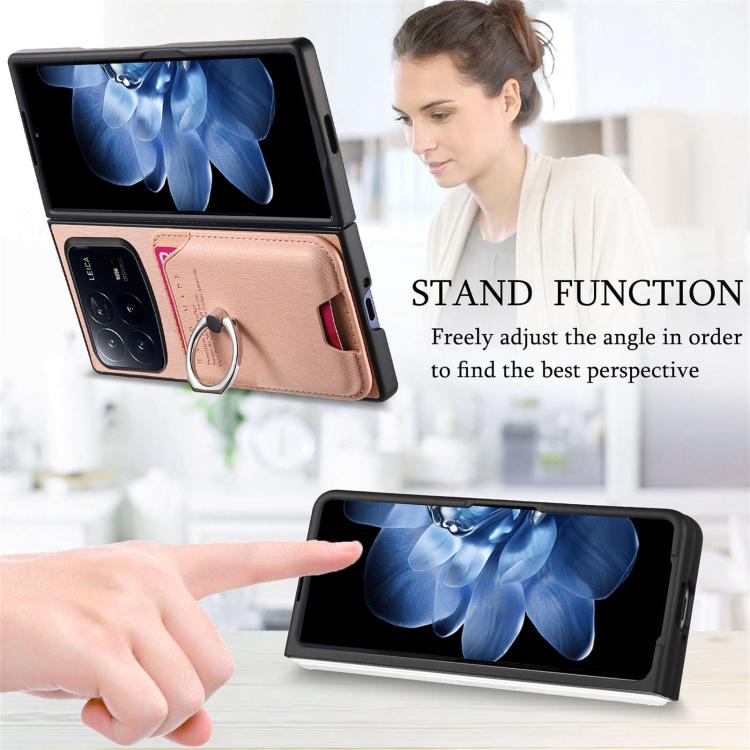 Funda magnética para Xiaomi Mix Fold 4, de tela sarga, con anillo para tarjetas (rosa)