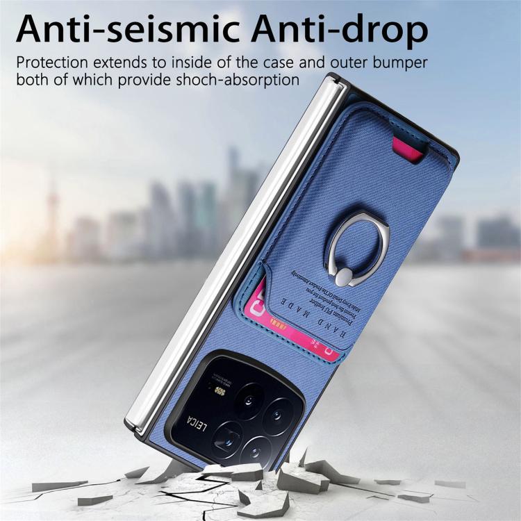 Funda magnética con anillo para Xiaomi Mix Fold 4, de tela sarga, para tarjetas (azul)