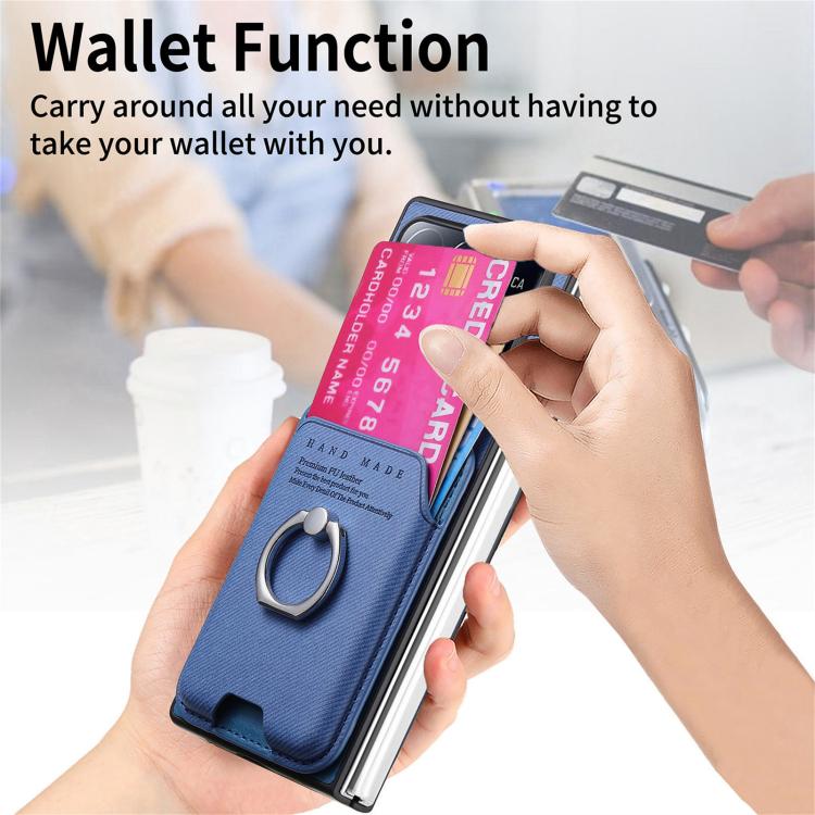 Funda magnética con anillo para Xiaomi Mix Fold 4, de tela sarga, para tarjetas (azul)
