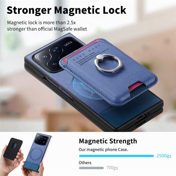 Funda magnética con anillo para Xiaomi Mix Fold 4, de tela sarga, para tarjetas (azul)
