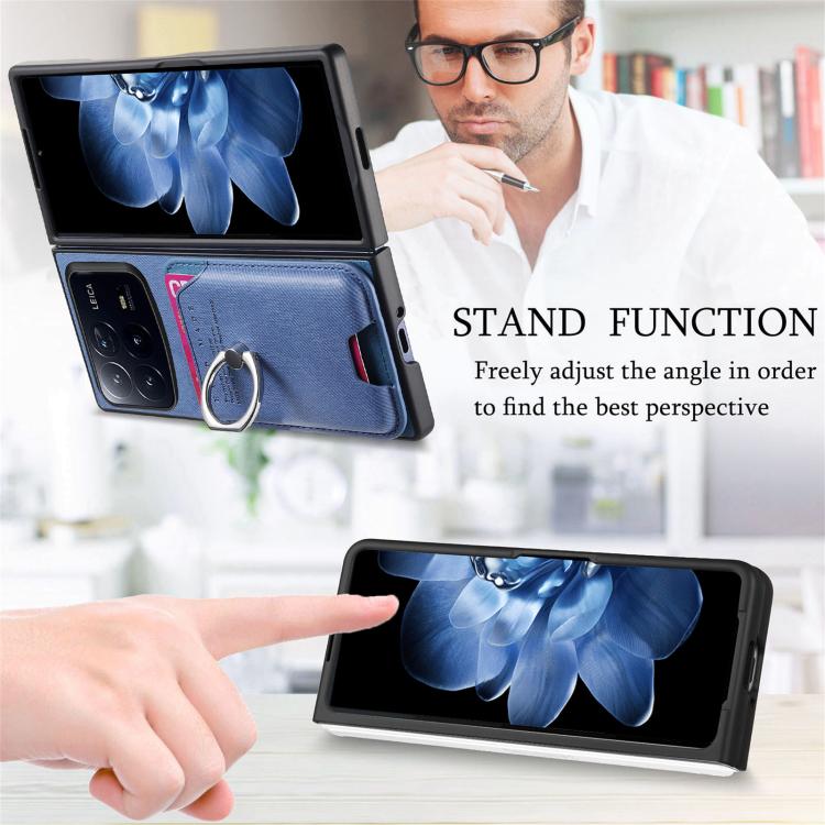 Funda magnética con anillo para Xiaomi Mix Fold 4, de tela sarga, para tarjetas (azul)