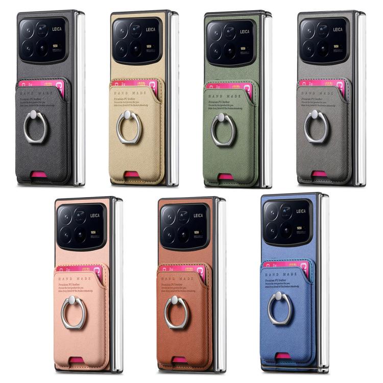 Funda magnética para Xiaomi Mix Fold 4, con anilla para tarjetas y tela de sarga (caqui)